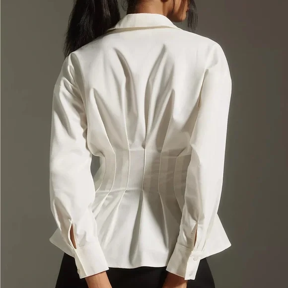 Anthropologie The Tobie Pleated Blouse by Exquise: Long-Sleeve Edition sz L